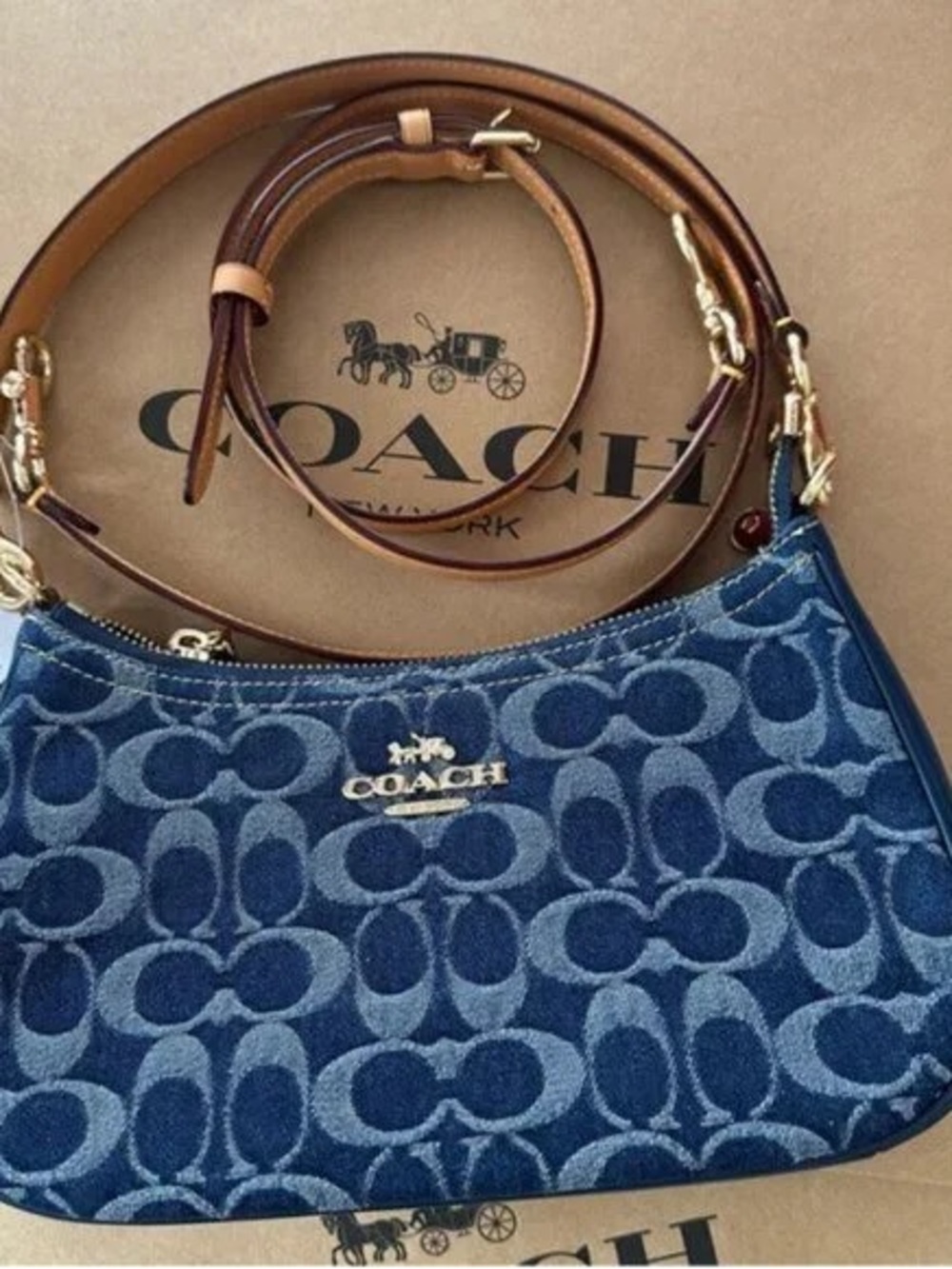 Coach Teri Shoulder Bag In Signature Denim Cherry crossbody